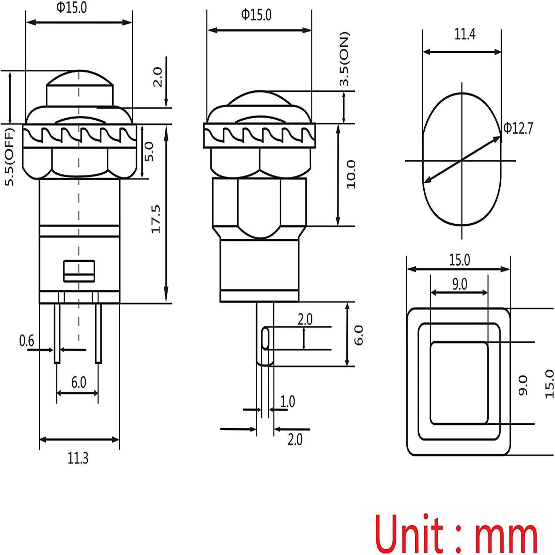  Ein/Aus-Taster Rund Drucktaster selbstsichernd 12mm Draht