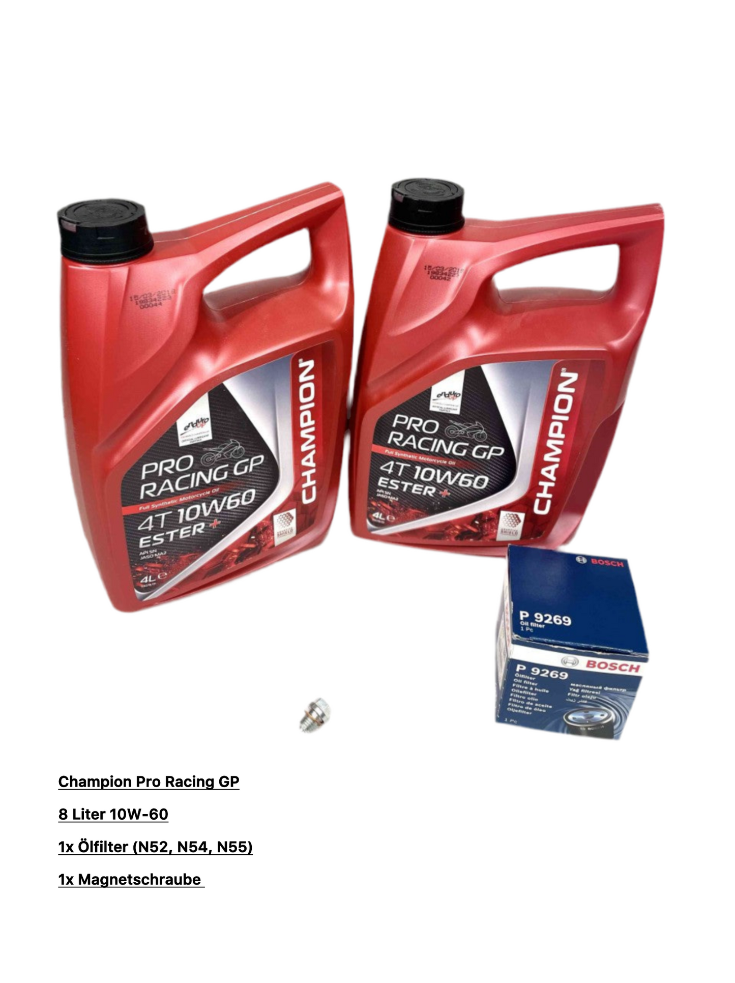 Angebot- Set  8L Pro Racing GP 10W60 Motoröl  ink. Filter + Schraube (N52, N54, N54,N55)